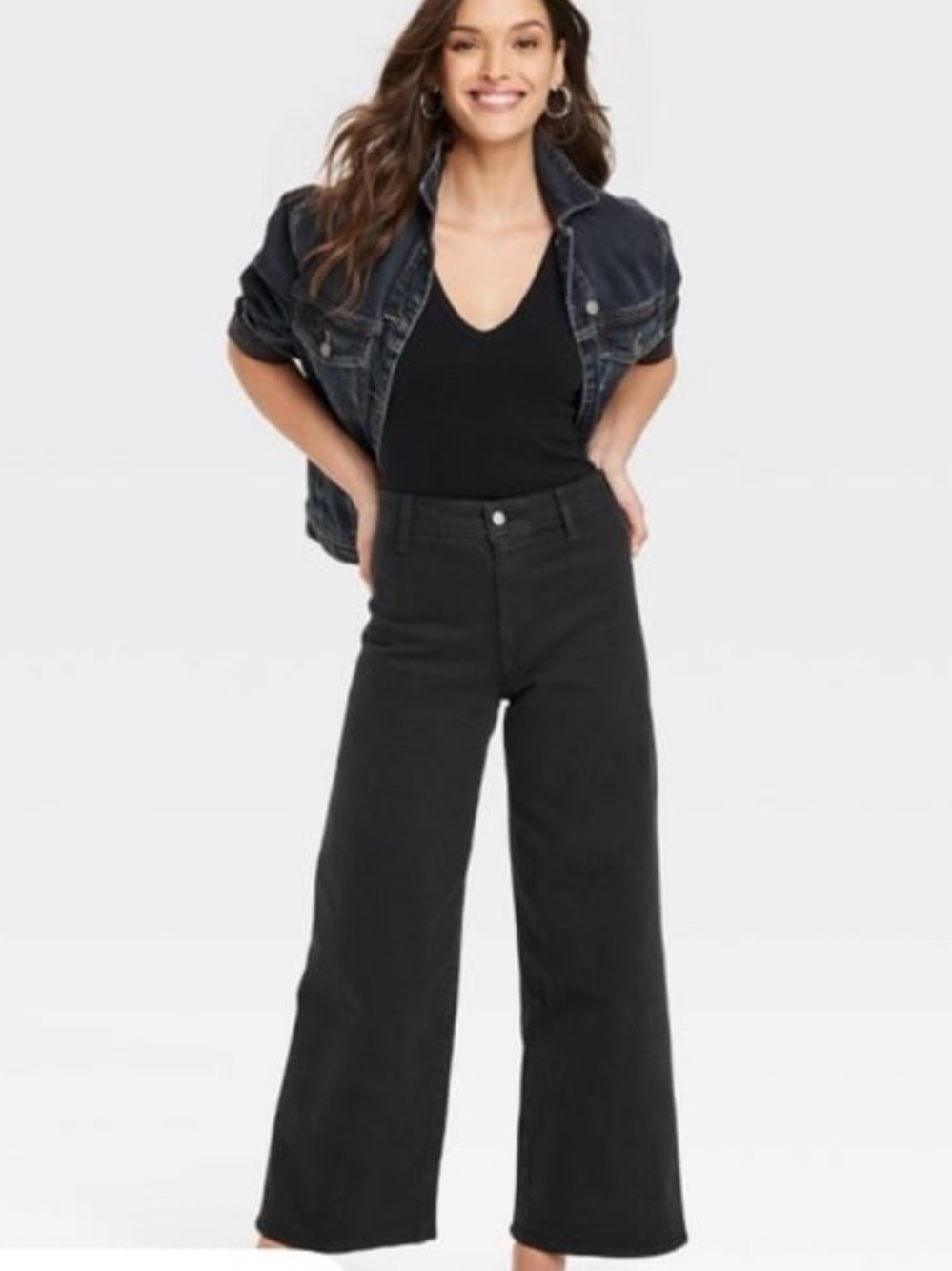Universal Thread Black Wide Leg High Rise Ankle Denim Jeans Size 12